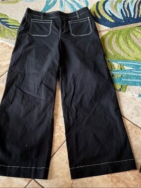 LOFT Black Wide Leg Flare Jeans with Contrast Stitching